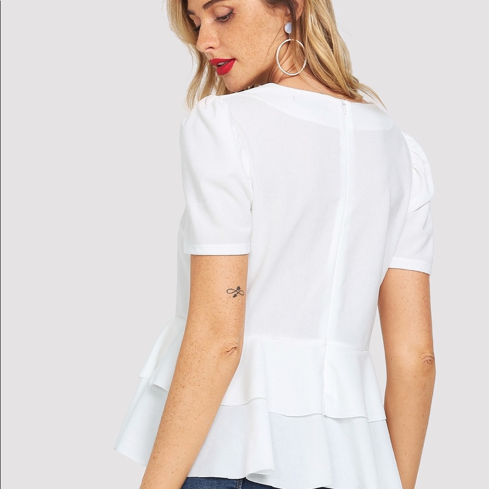 Shein Puff Sleeve Layered Ruffle Hem Top